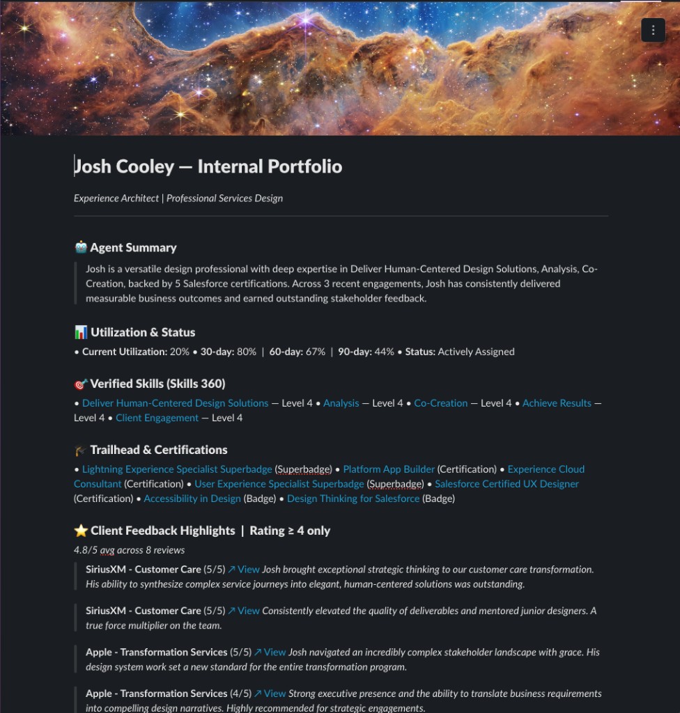 Portfolio Bot — Slack Canvas auto-generated portfolio